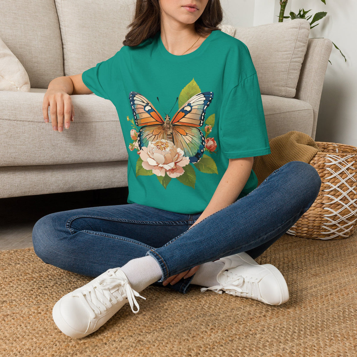 Butterfly Floral T-Shirt — Watercolor Monarch & Roses Graphic Tee Unisex 100 Cotton Gildan T-Shirt