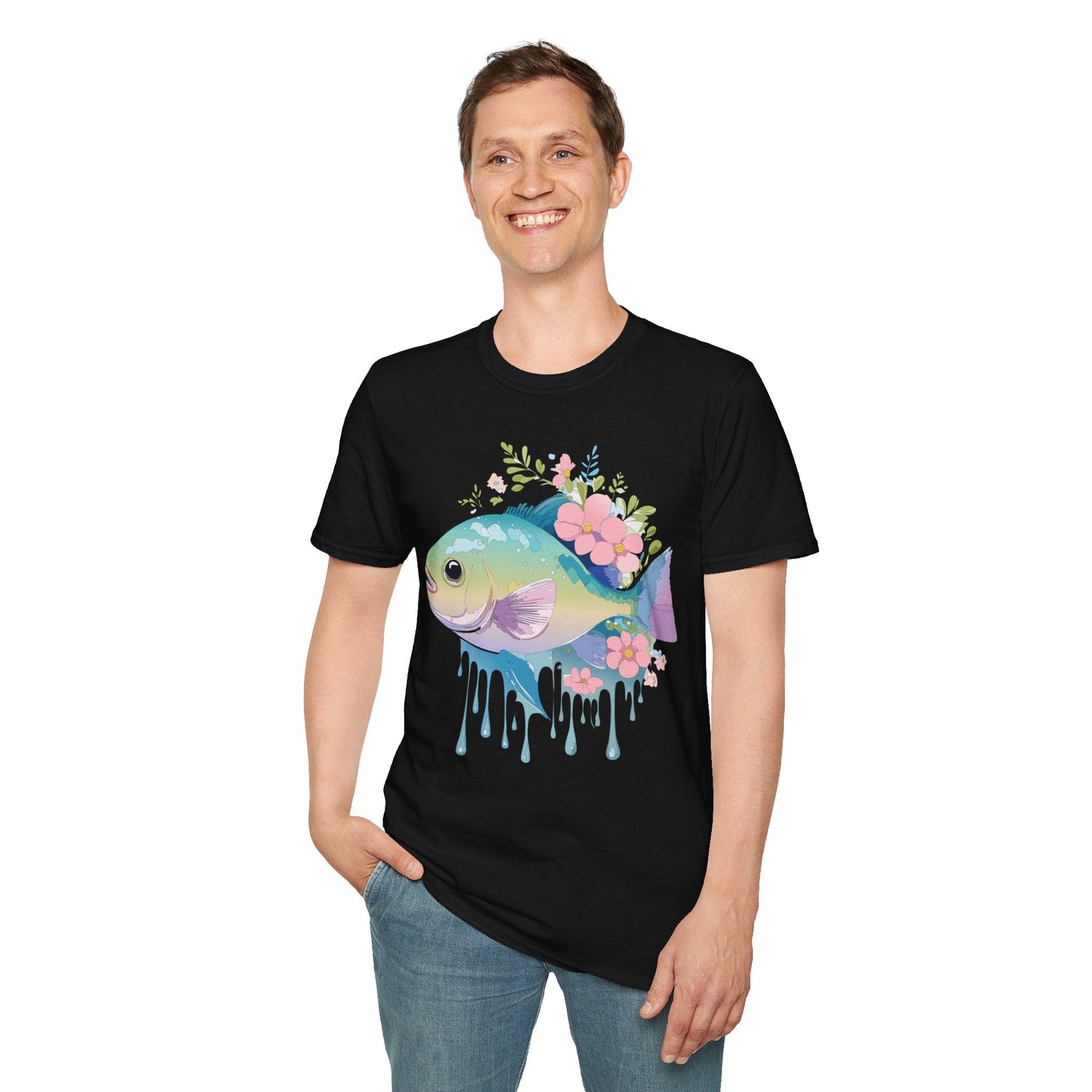 Fish Art Graphic Tee Unisex Gildan Softstyle 64000 100 Percent Ring Spun Cotton Comfortable Tee