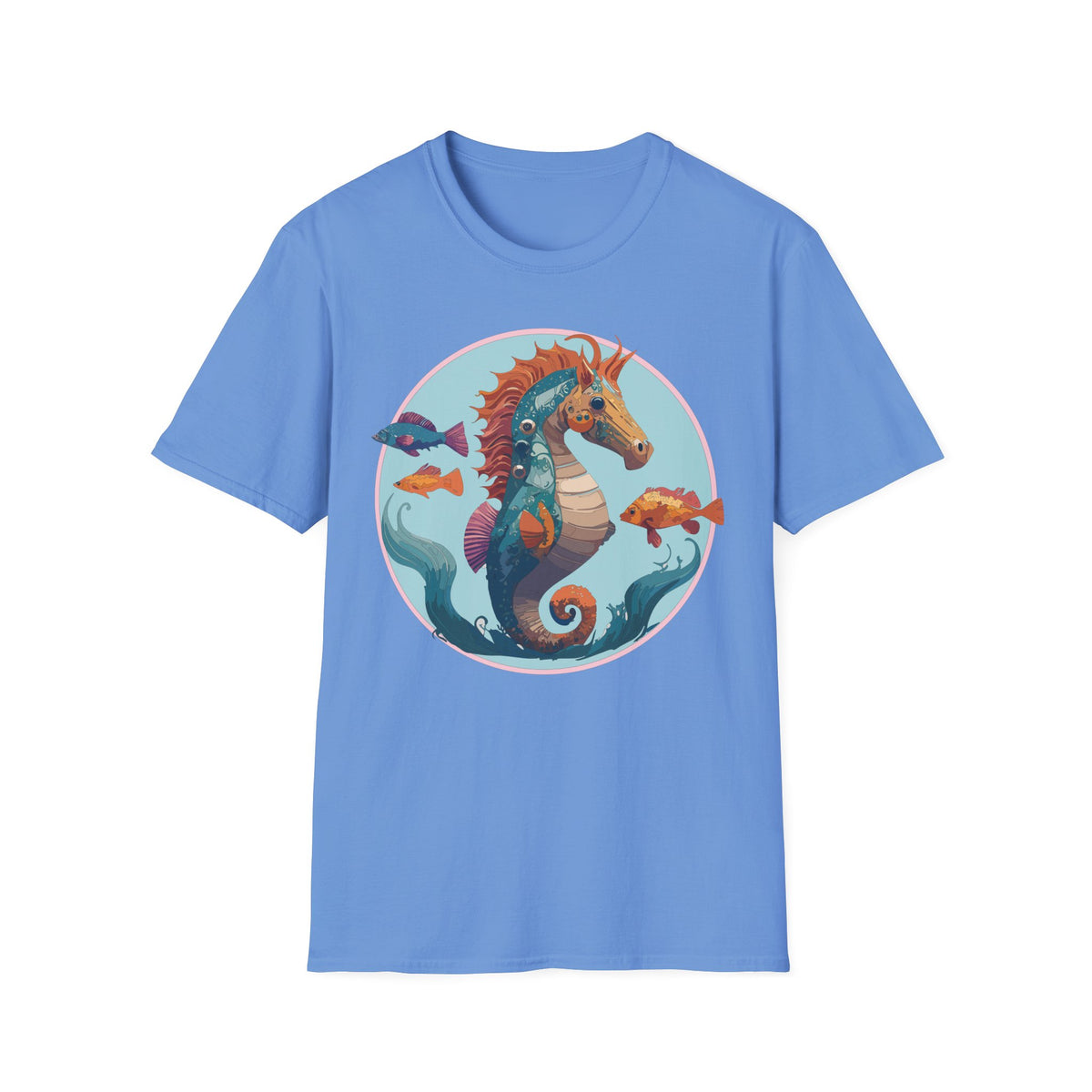 Colorful Seahorse Illustration T-Shirt | Ocean Fish Scene