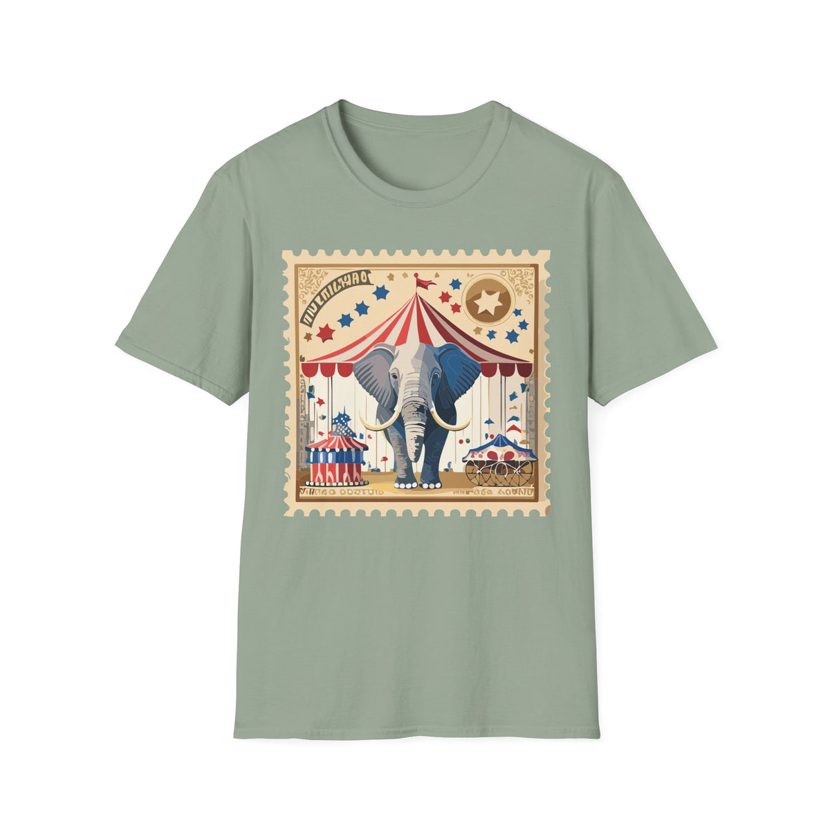 Circus Elephant Poster T-Shirt | Vintage Carnival Tent Stamp Graphic Tee Unisex 100 Cotton Gildan T-Shirt