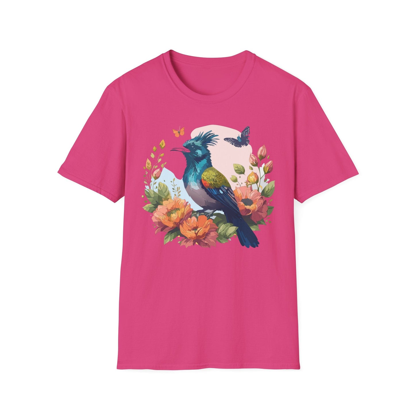 Floral Bird T Shirt Unisex Tee 100 Percent Ring Spun Cotton Softstyle Gildan 64000 Comfort Fit