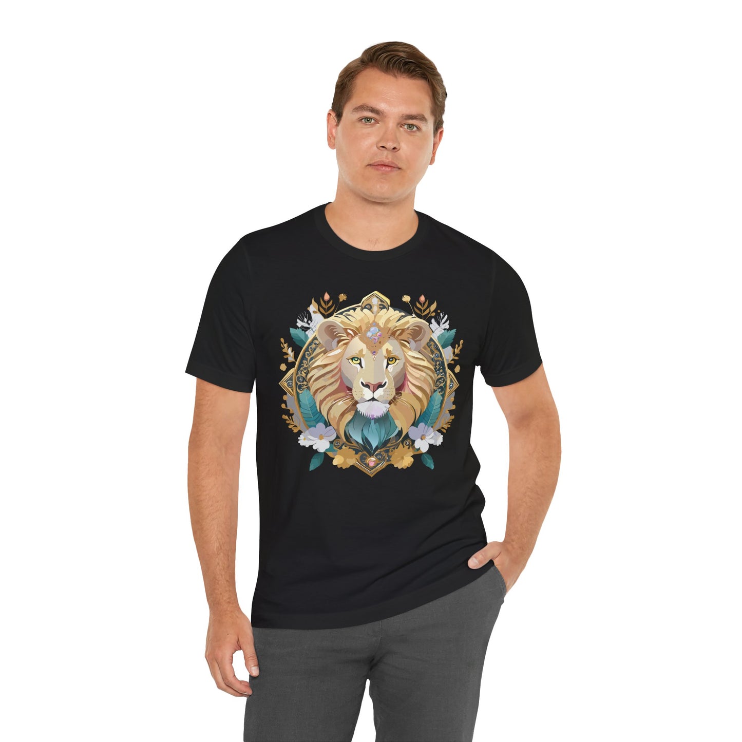 Unisex Lion Graphic Tee, Animal Shirt, Tee Shirt with Lion, Medallion T-Shirt, Animal Medallion Tees 2