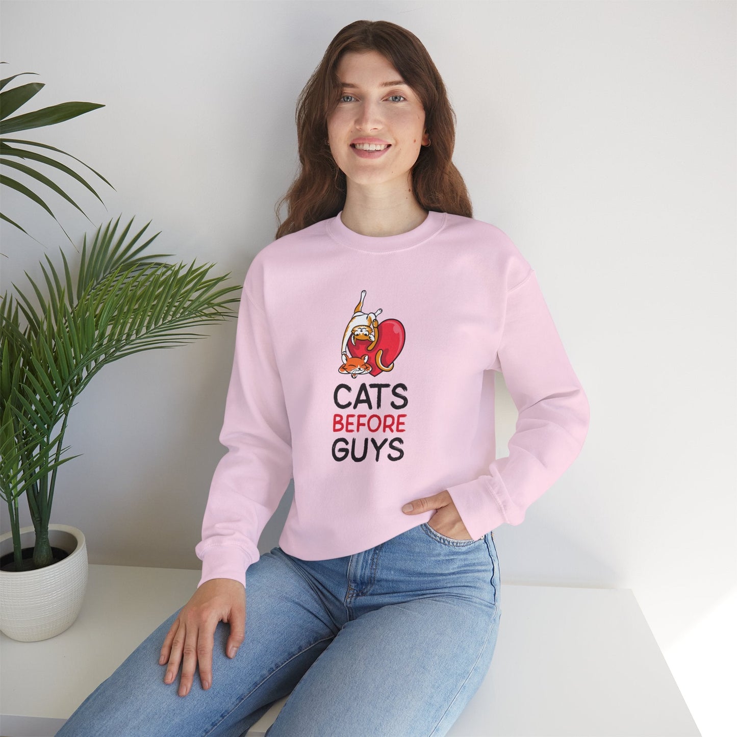 Cat Heart Sweatshirt Unisex Valentines Day 50 50 Cotton Poly Heavy Blend Crewneck Sweatshirt