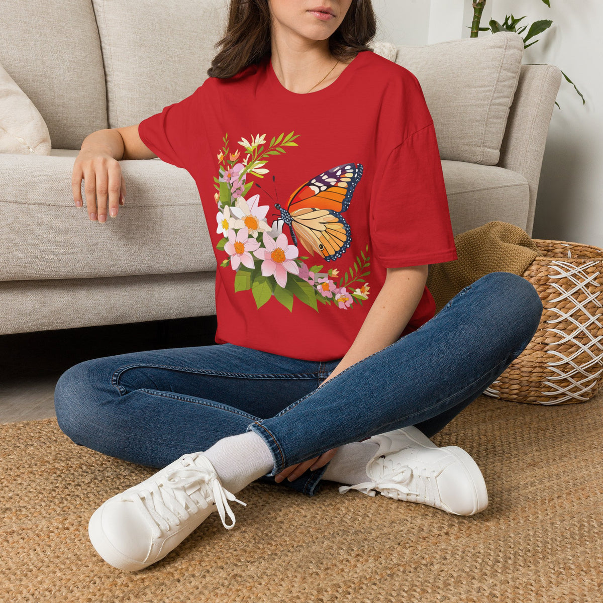 Monarch Butterfly Floral Graphic Tee Unisex 100 Cotton Gildan T-Shirt