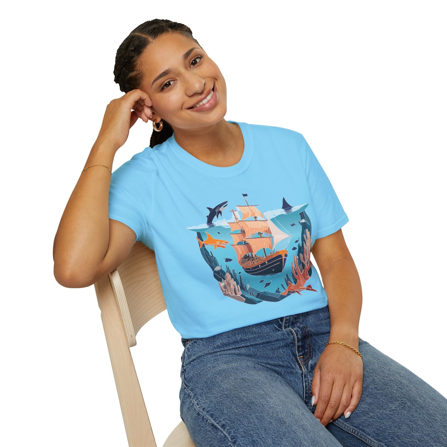Ocean Tee Shirt Unisex Softstyle 64000 U Boat Design 100 Percent Ring Spun Cotton Tee