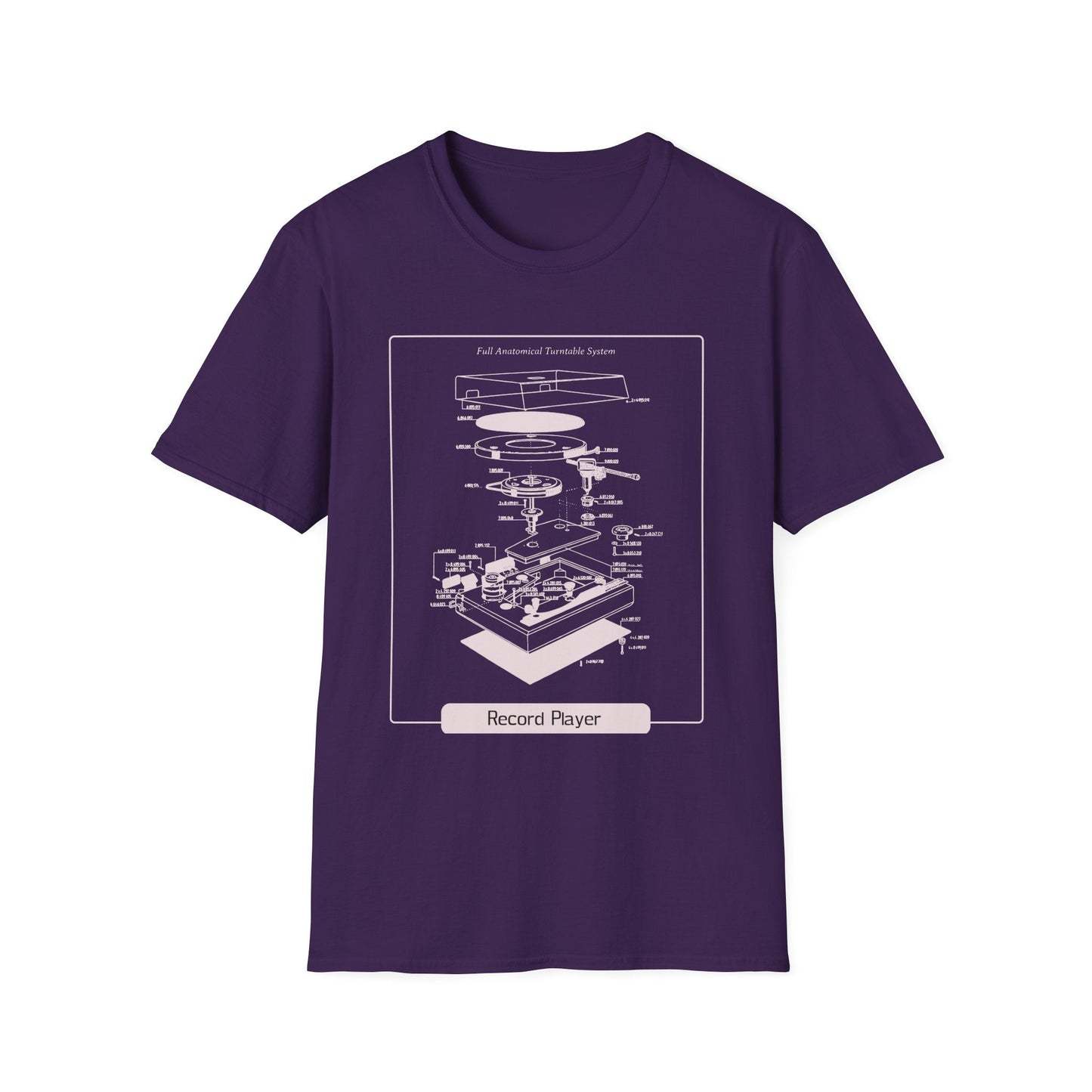Record Player Blueprint T-Shirt Unisex Cotton Retro Vinyl Turntable Diagram Tee