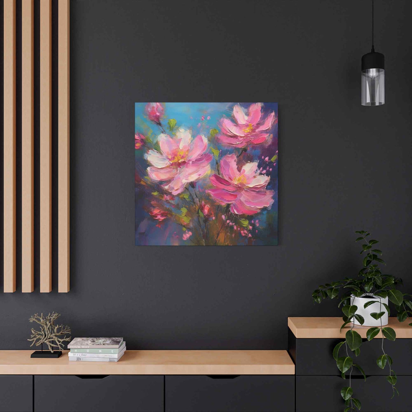 Pink Flowers Print Canvas, Pink Flowers Oil Paint Print 20x20, 24x24, 30x30, 32x32, 36x36, Art Design Print Non-Frame MC-10