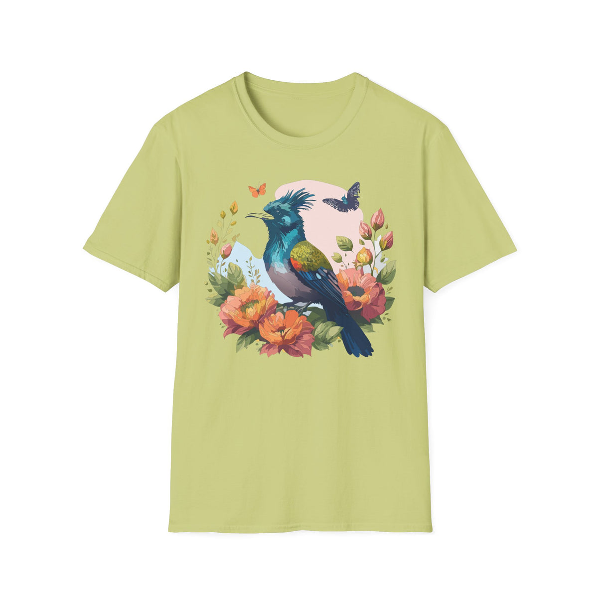 Colorful Crested Bird T-Shirt | Floral Bird Illustration, Spring Nature Tee