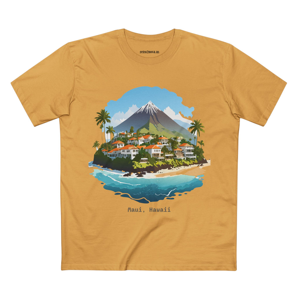 Maui Hawaii Island Landscape T-Shirt | Tropical Beach Village Print