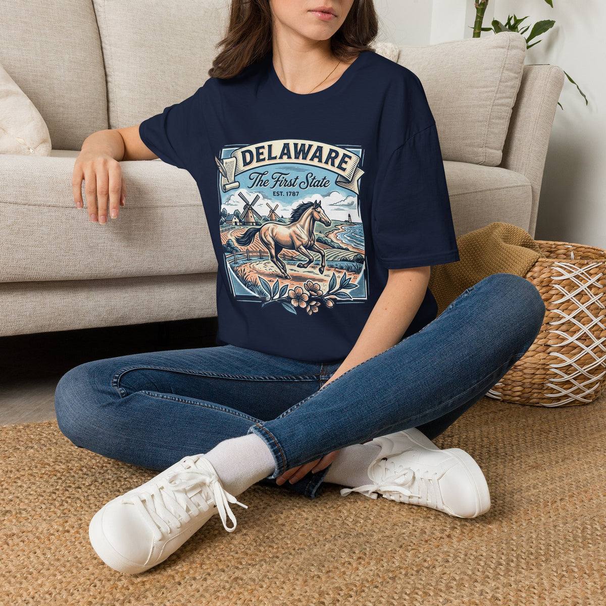 Delaware 'The First State' Scenic Travel Tourist Graphic Tee Unisex 100 Cotton Gildan T-Shirt
