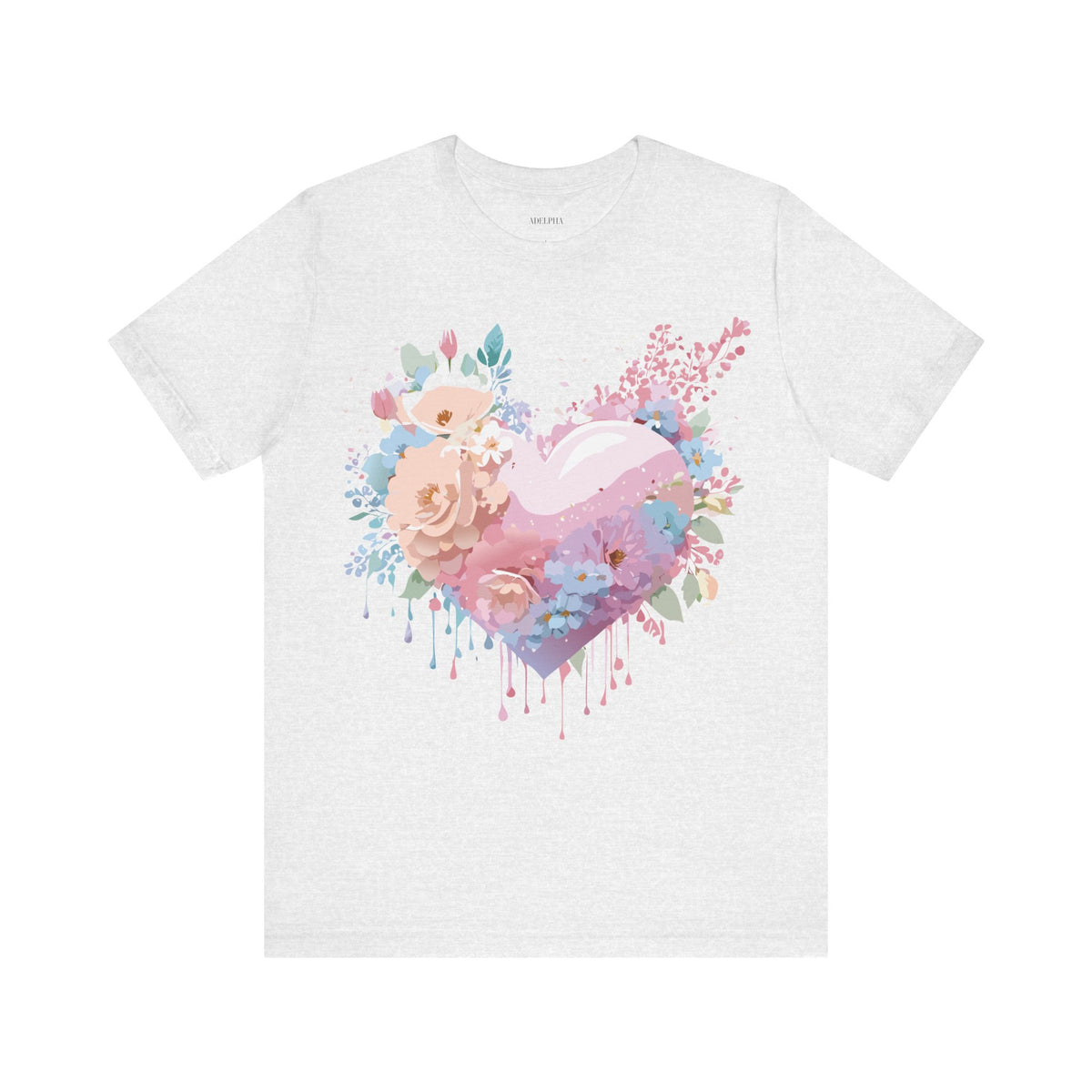 Valentine's Day Graphic Unisex Cotton Bella+Canvas Tee with Floral Art Design d138