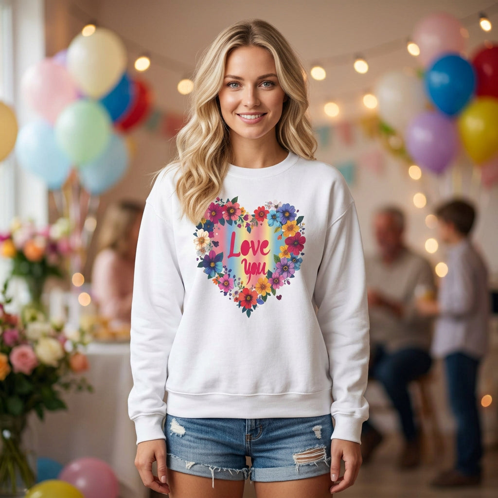 Floral Love Graphic Valentine's Day Sweatshirt Unisex 50/50 Cotton-Poly Sweatshirt w66