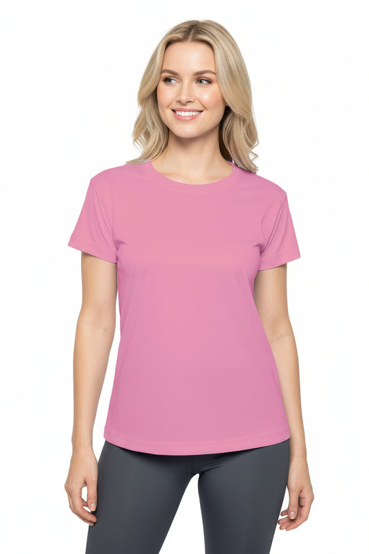 Pink Mist Women's Sports Jersey Short Sleeves 100% Poly Solid Pink Color Print Athletic Tee