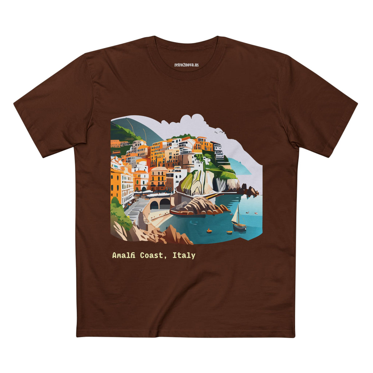 Amalfi Coast Italy Illustration T-Shirt | Coastal Village Seaside Tee
