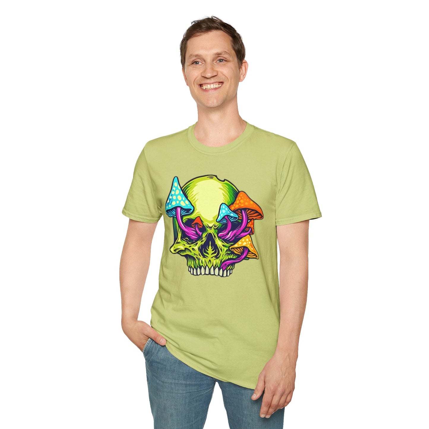 Unisex Skull Tee Shirt With Skeleton Art Design Gildan Softstyle 64000 100 Percent Ring Spun Cotton