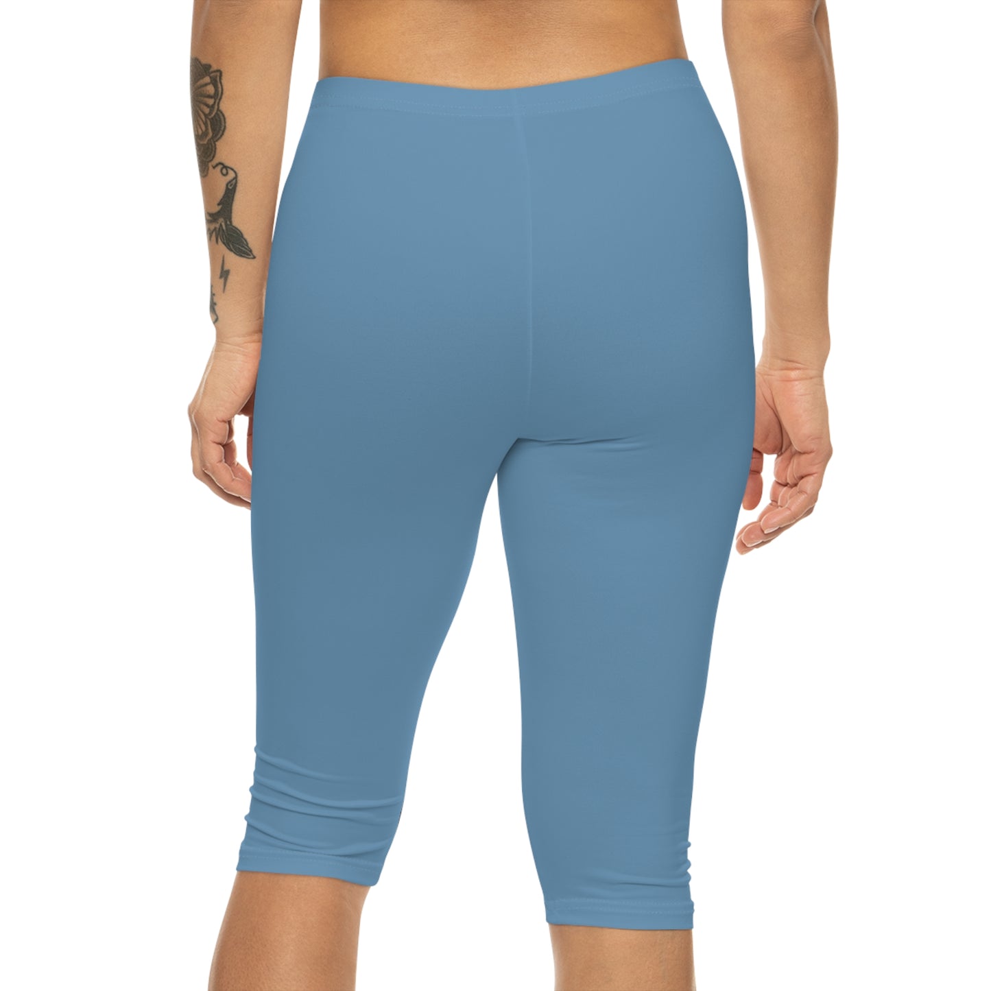 Steel Ice Blue Color Women's Brushed Suede Poly Span Casual Capri Leggings XS-2XL