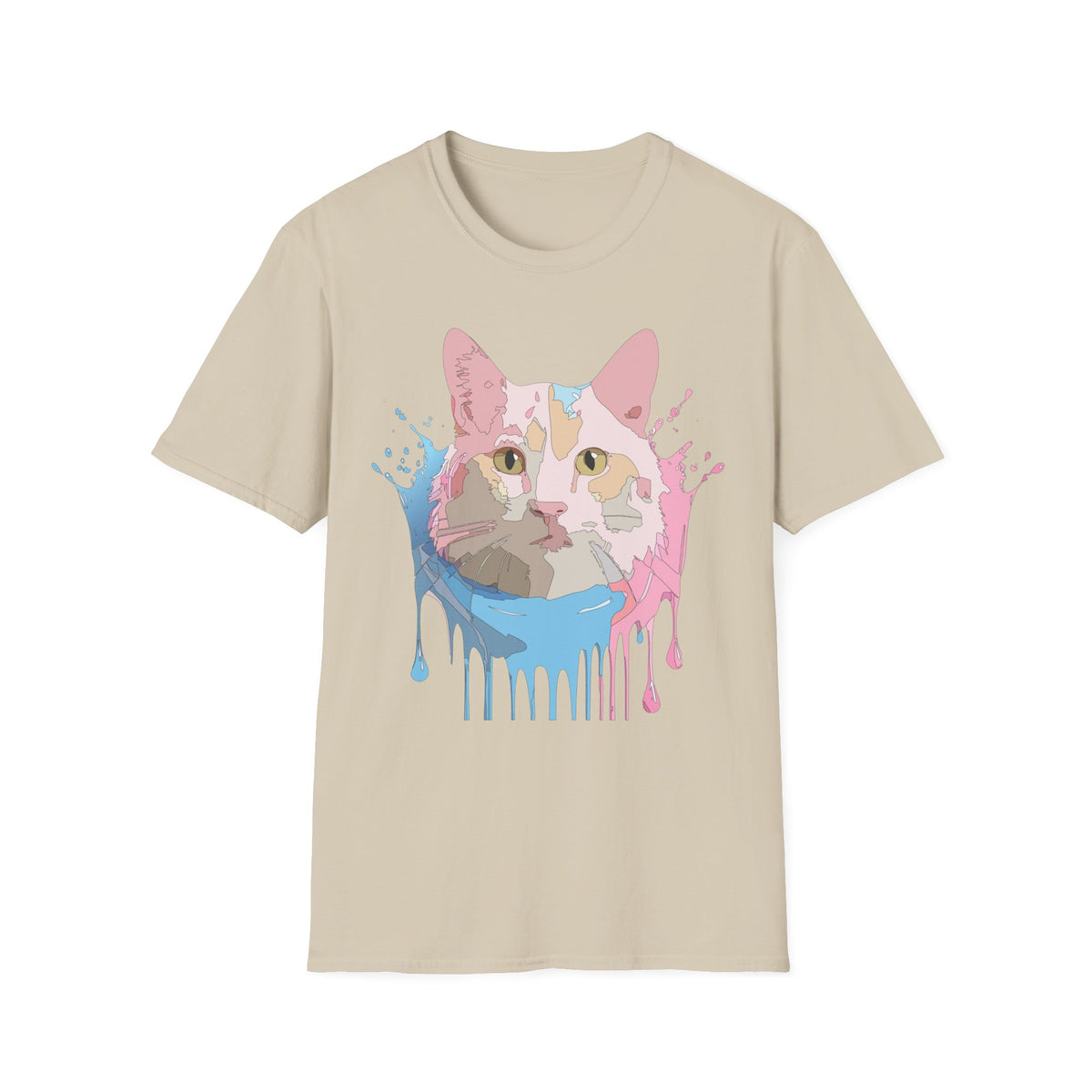 Pastel Drip Cat Portrait T-Shirt | Watercolor Cat Face