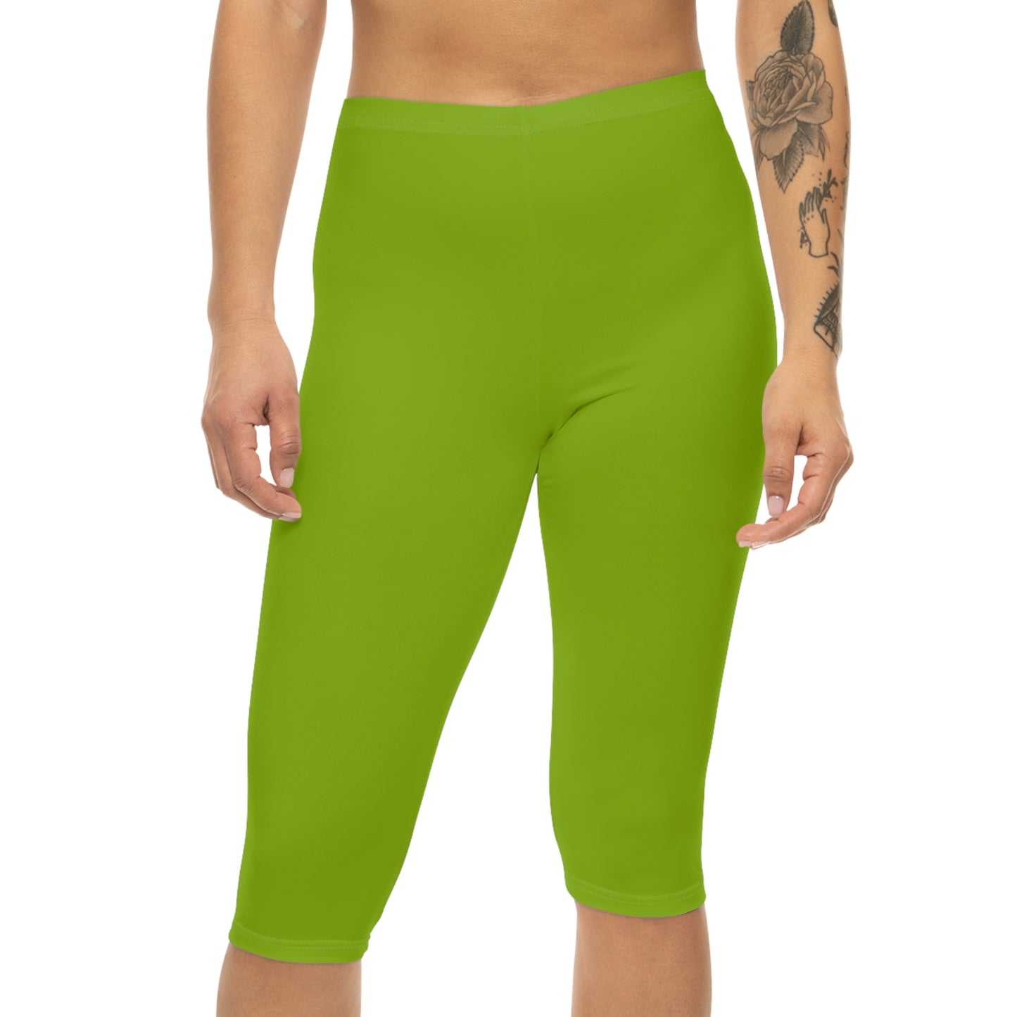 Lime Moss Color Women's Brushed Suede Poly Span Casual Capri Leggings XS-2XL