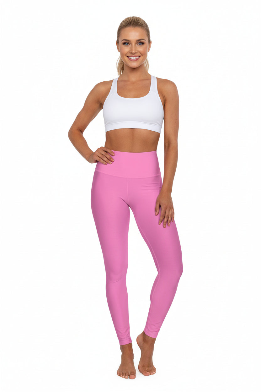 High-Waisted Pink Carnation Yoga Leggings Women's Seamless Poly-Span Stretchy Pink Activewear Pants