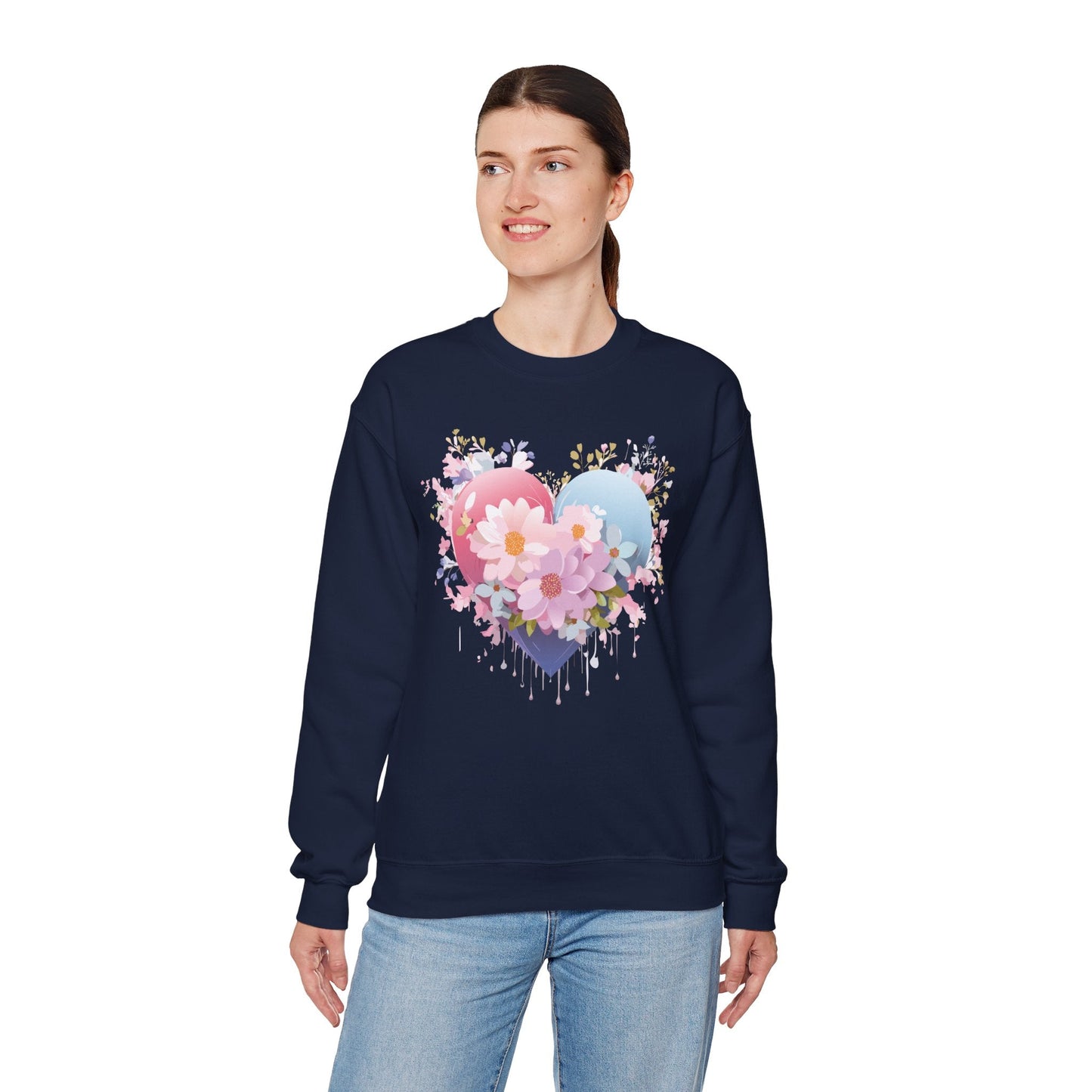 Floral Heart Unisex Crewneck Sweatshirt Gildan 18000 Heavy Blend 50 Cotton 50 Polyester