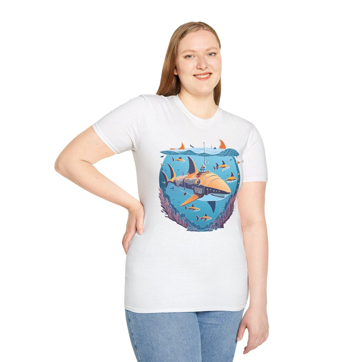 Ocean Tee Shirt Unisex Softstyle Cotton Tee 4.5 Oz Lightweight U Boat Theme Design