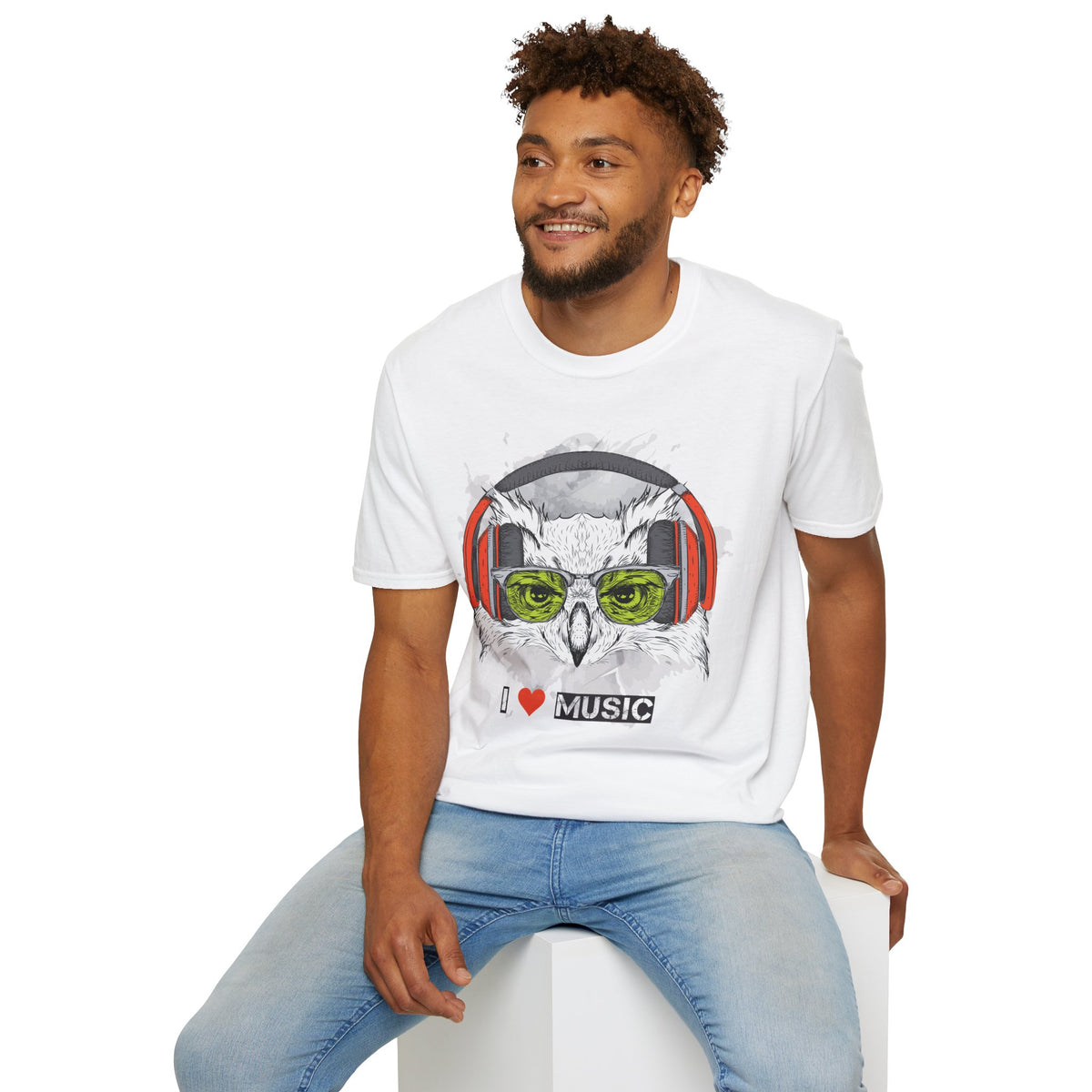 Music Owl T-Shirt Unisex Cotton Short Sleeves I love Music Graphic Tee