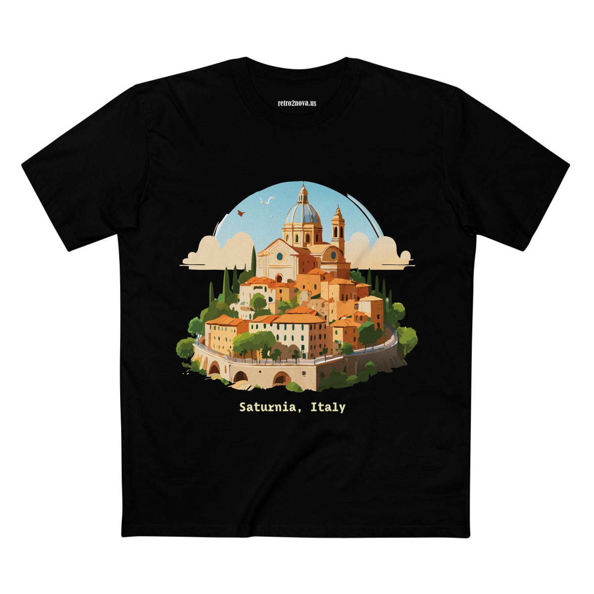 Saturnia Italy village illustration T-Shirt | Italian travel souvenir tee