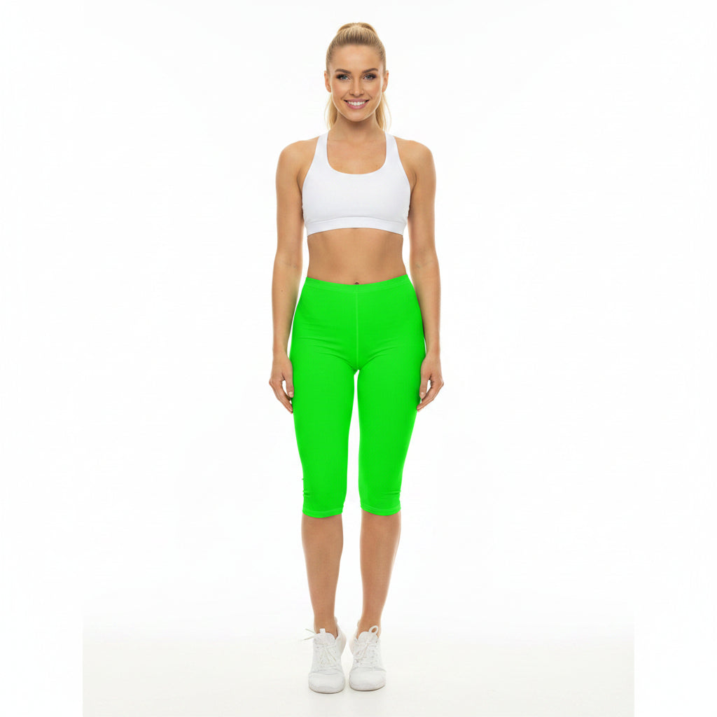 Lime Color Women's Brushed Suede Poly Span Casual Capri Leggings XS-2XL