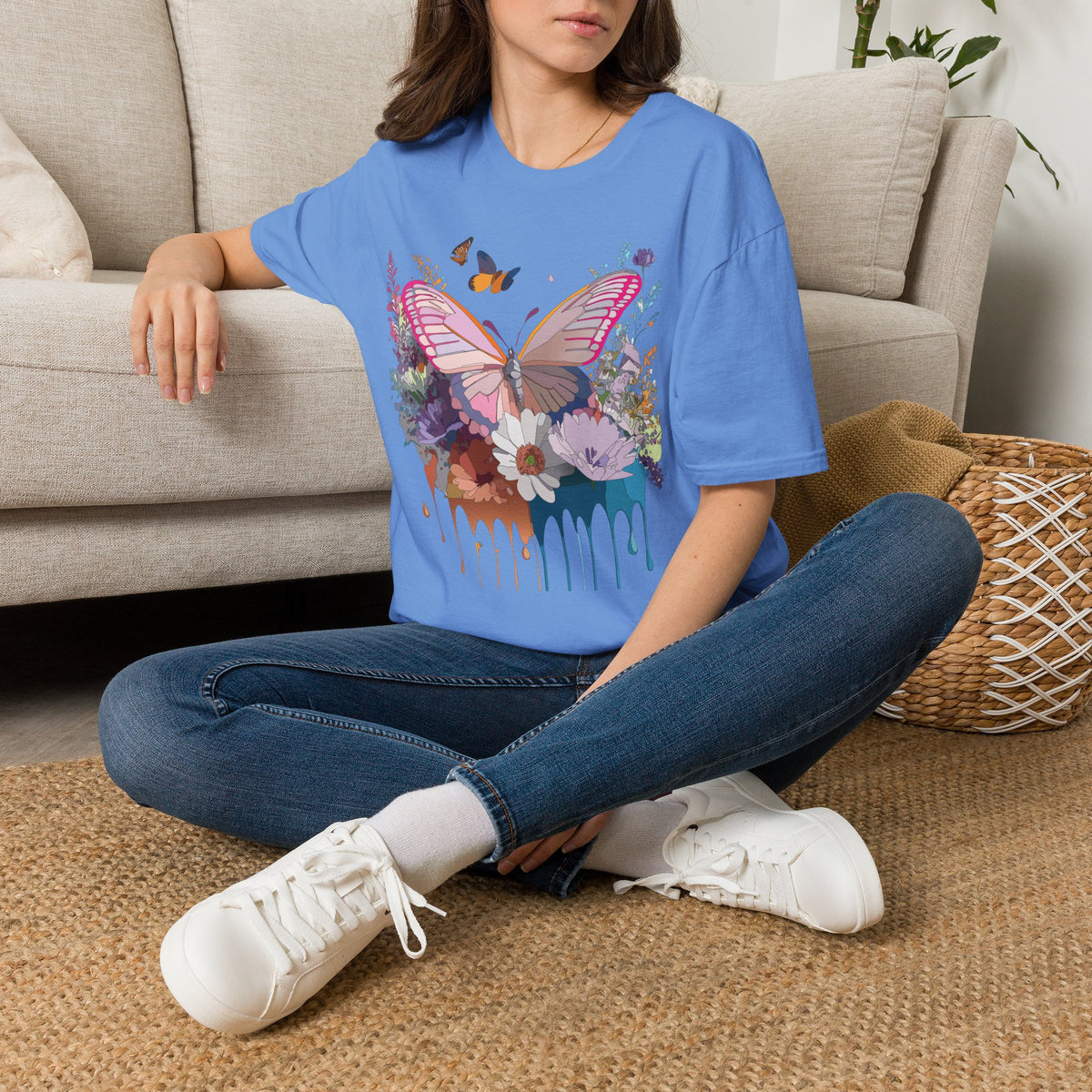 Butterfly Floral T-Shirt — Colorful Drip Wings Graphic Tee Unisex 100 Cotton Gildan T-Shirt