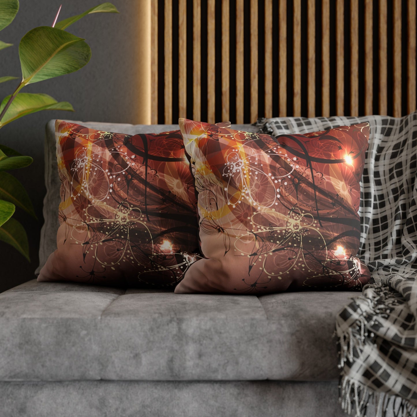 Faux Suede Pillowcase with Abstract print