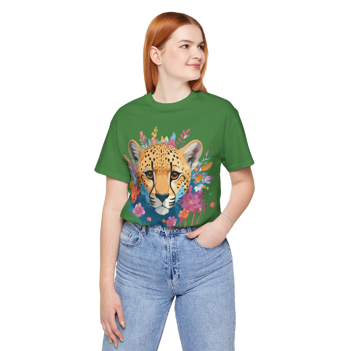 Cheetah Graphic Unisex Cotton Bella+Canvas Tee with Art Animal Design e9