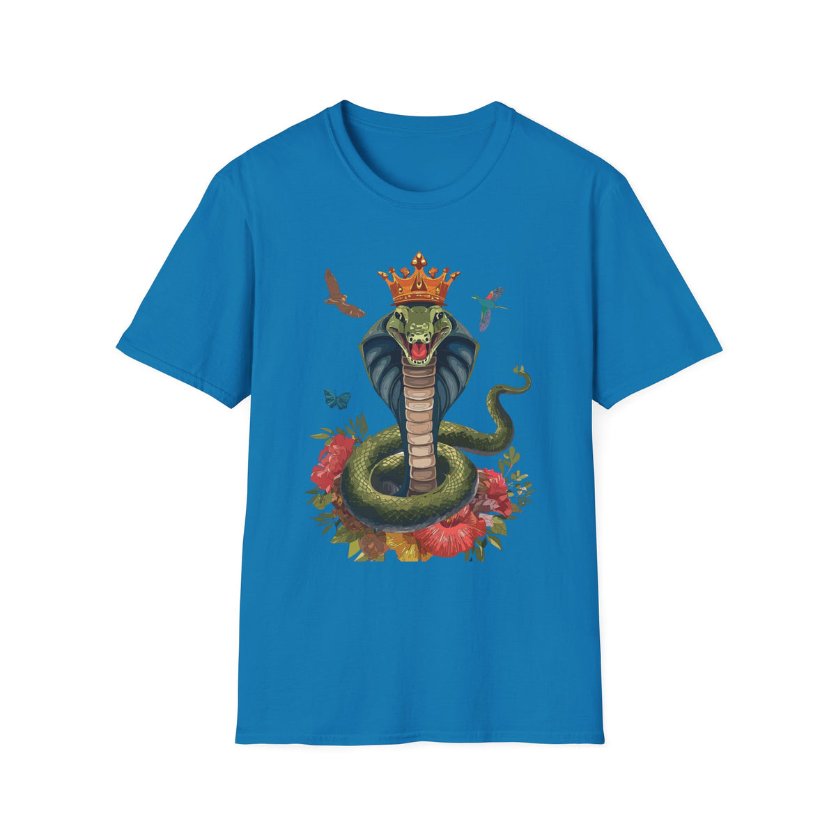 Crowned King Cobra Shirt | Snake Illustration, Floral Accents, Wildlife