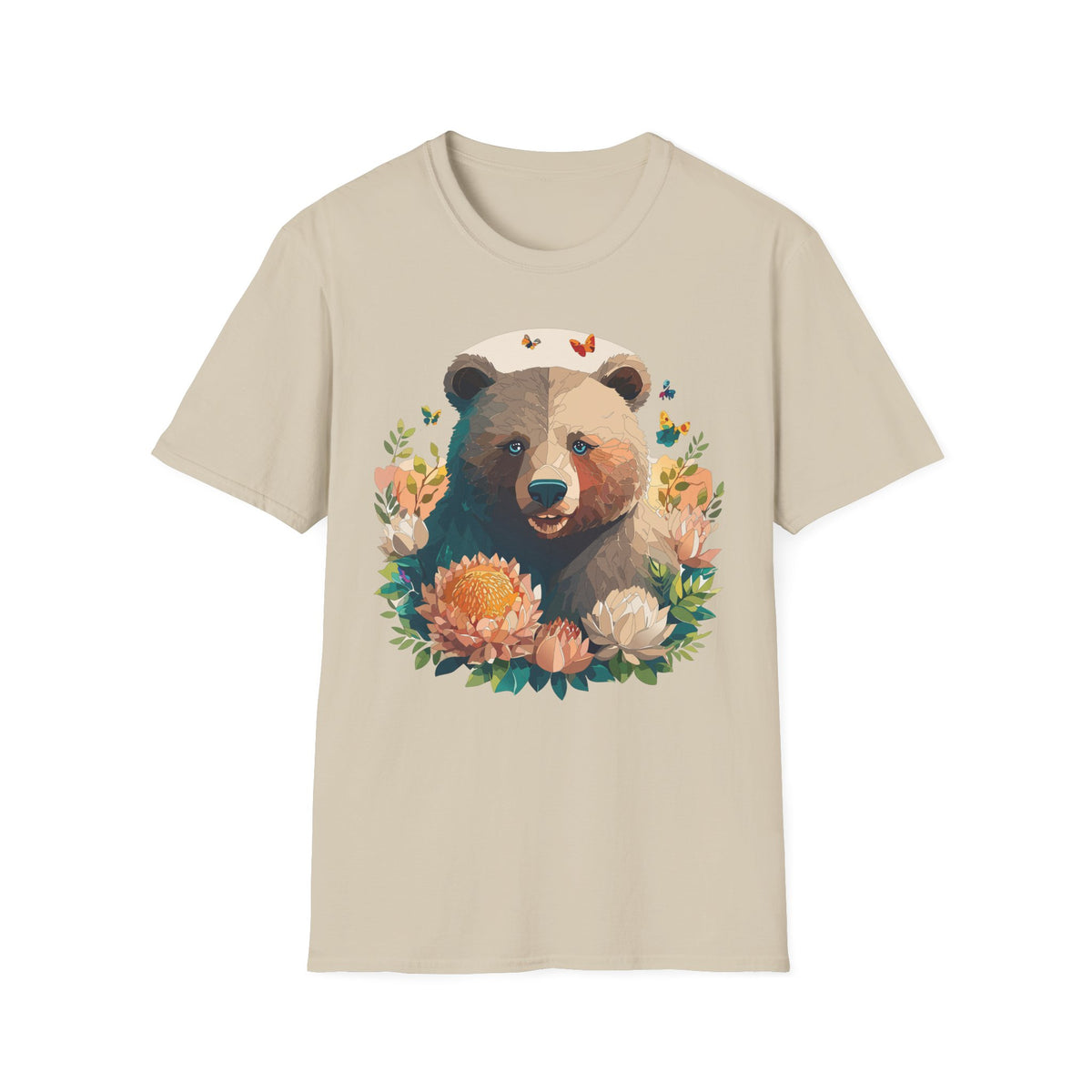 Floral Bear with Butterflies T-Shirt | Woodland Animal Graphic Tee Unisex 100 Cotton Gildan T-Shirt