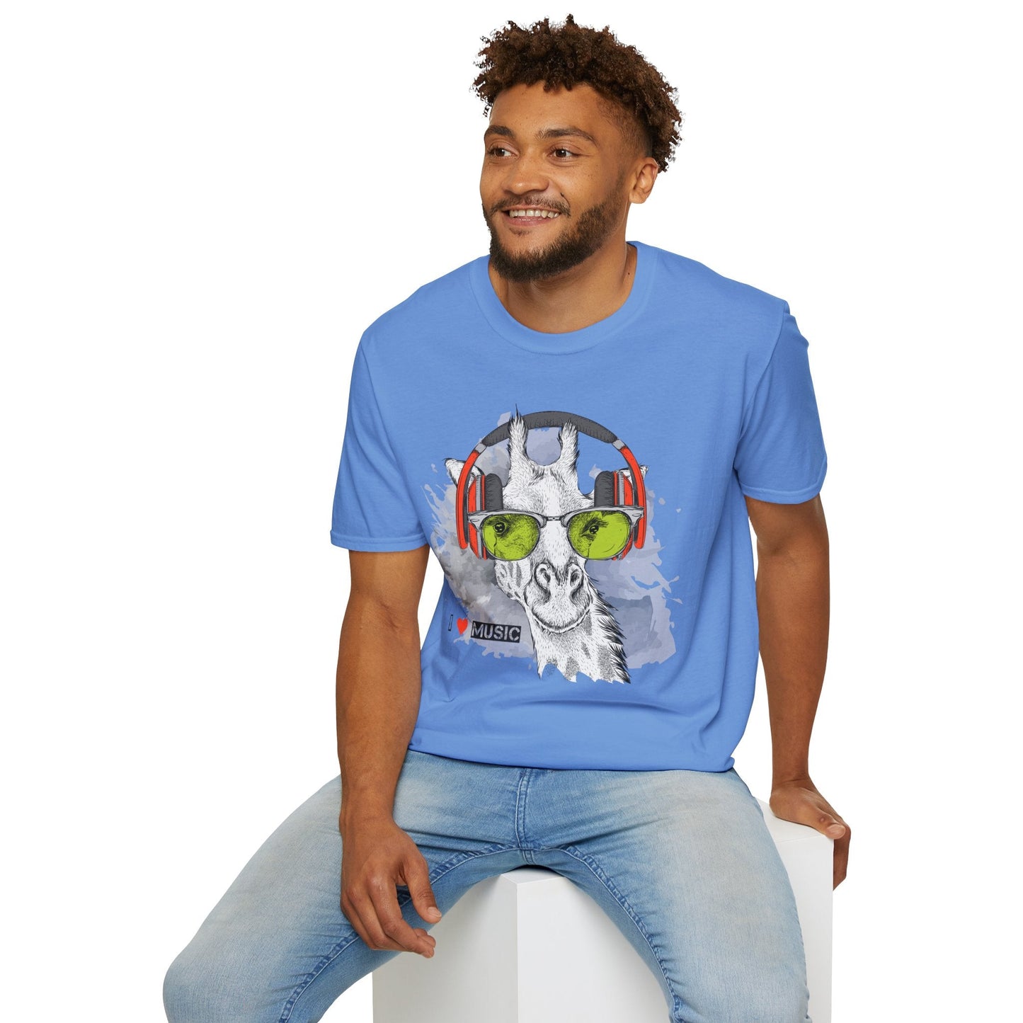 I Love Music Animals Shirt With Headphones Unisex Gildan Softstyle 100 Percent Ring Spun Cotton Tee