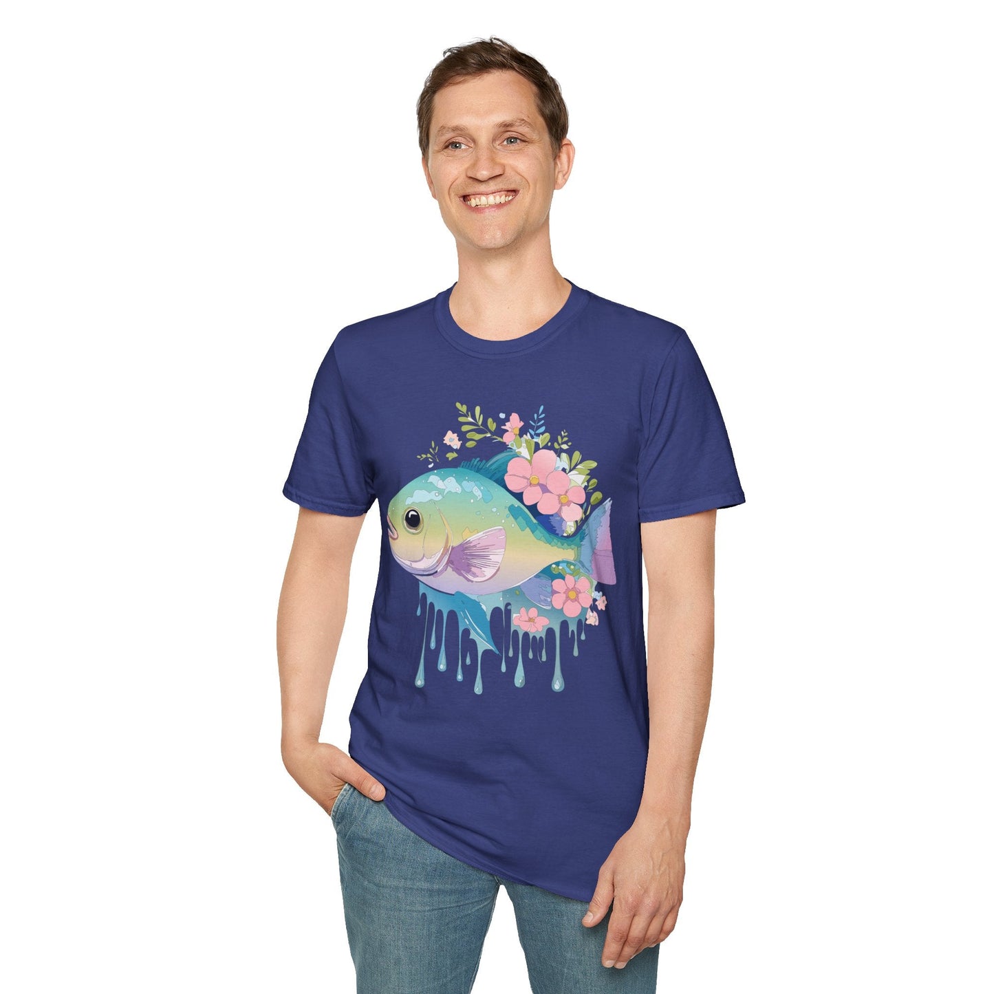 Fish Art Graphic Tee Unisex Gildan Softstyle 64000 100 Percent Ring Spun Cotton Comfortable Tee