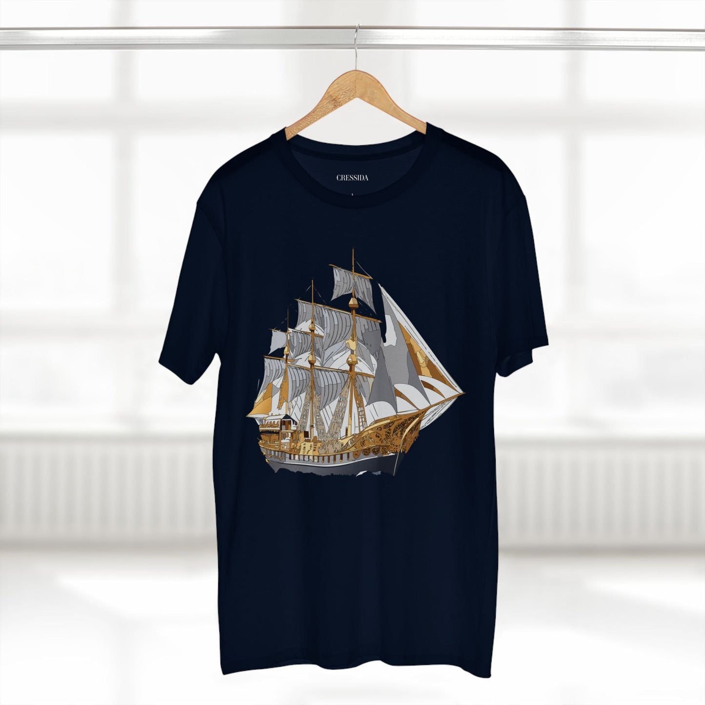 Ship Graphic Unisex 100 Cotton T-Shirt with Gold Frigate Art Design 18