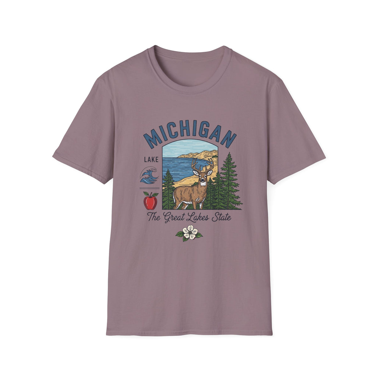 Michigan Graphic T-Shirt — The Great Lakes State Deer Lake Travel Tourist Graphic Design Unisex 100 Cotton Gildan T-Shirt
