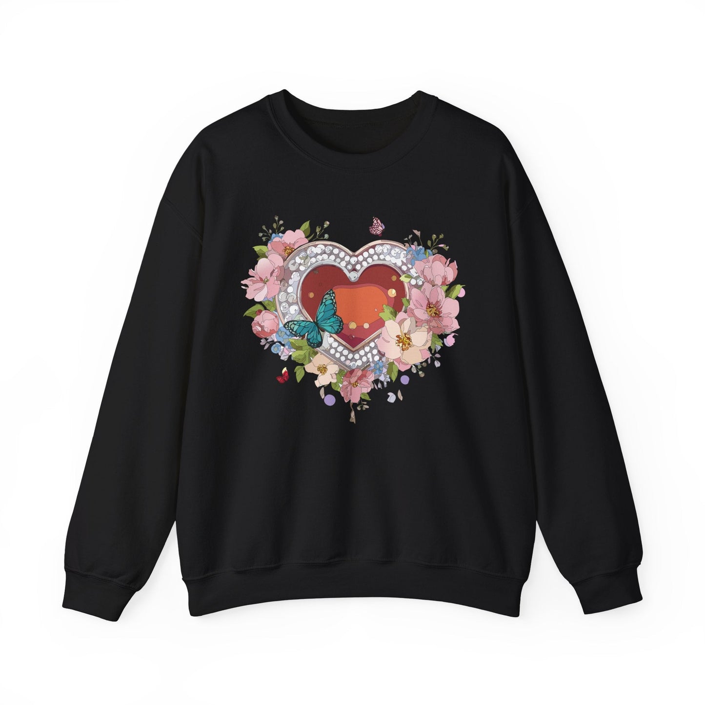 Floral Heart Sweatshirt Unisex Valentines Day Edition Gildan 18000 Heavy Blend Crewneck