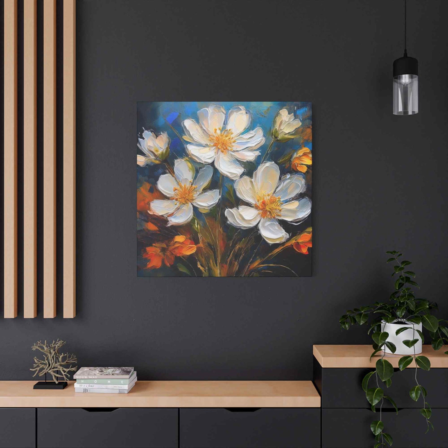 White Flowers Print Canvas, White Flowera Oil Paint Print 20x20, 24x24, 30x30, 32x32, 36x36, Art Design Print Non-Frame MC-6