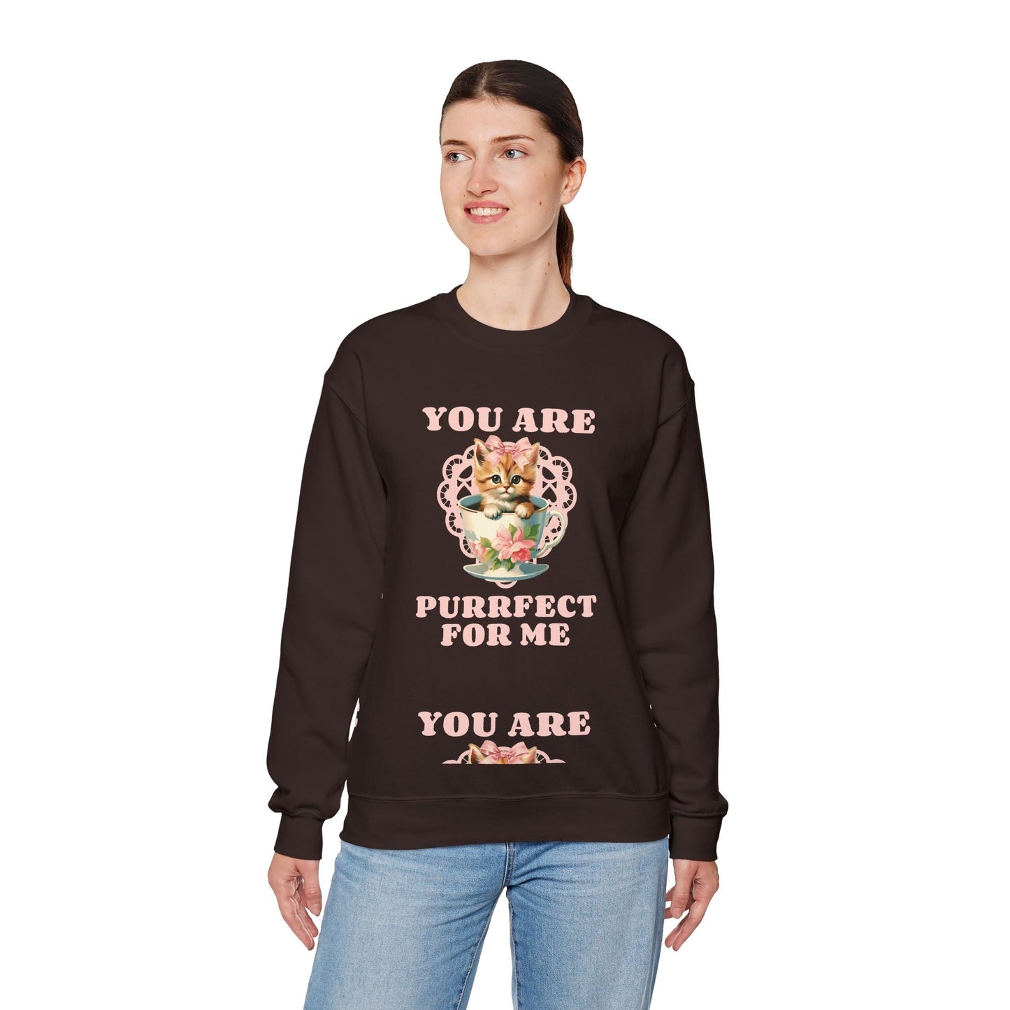 Cat Sweatshirt With Heart Print Valentines Day Unisex 50 50 Cotton Poly Crewneck