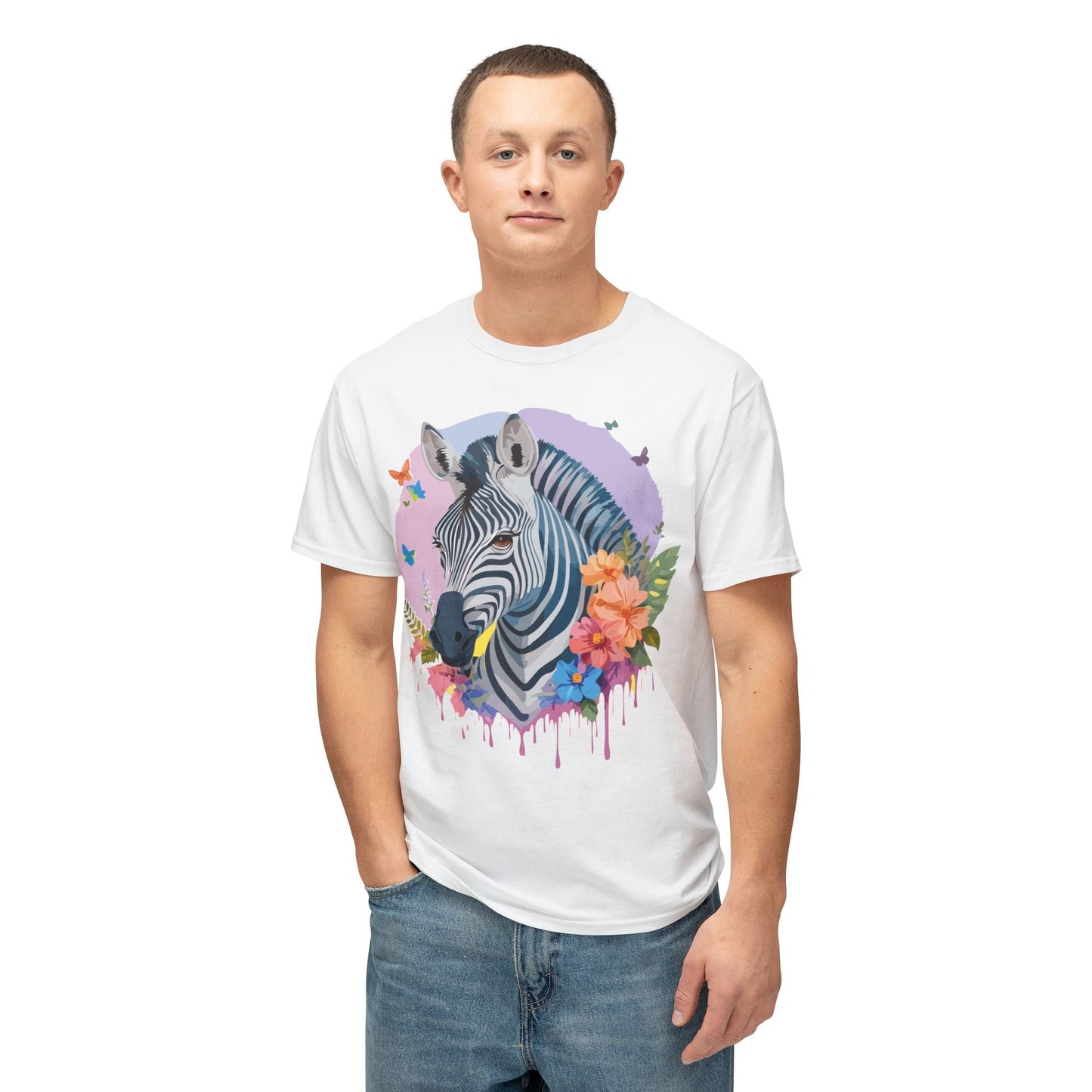 Unisex Zebra T Shirt With Art Print HD Cotton Vintage Zebra Tee Floral Design Graphic Tee