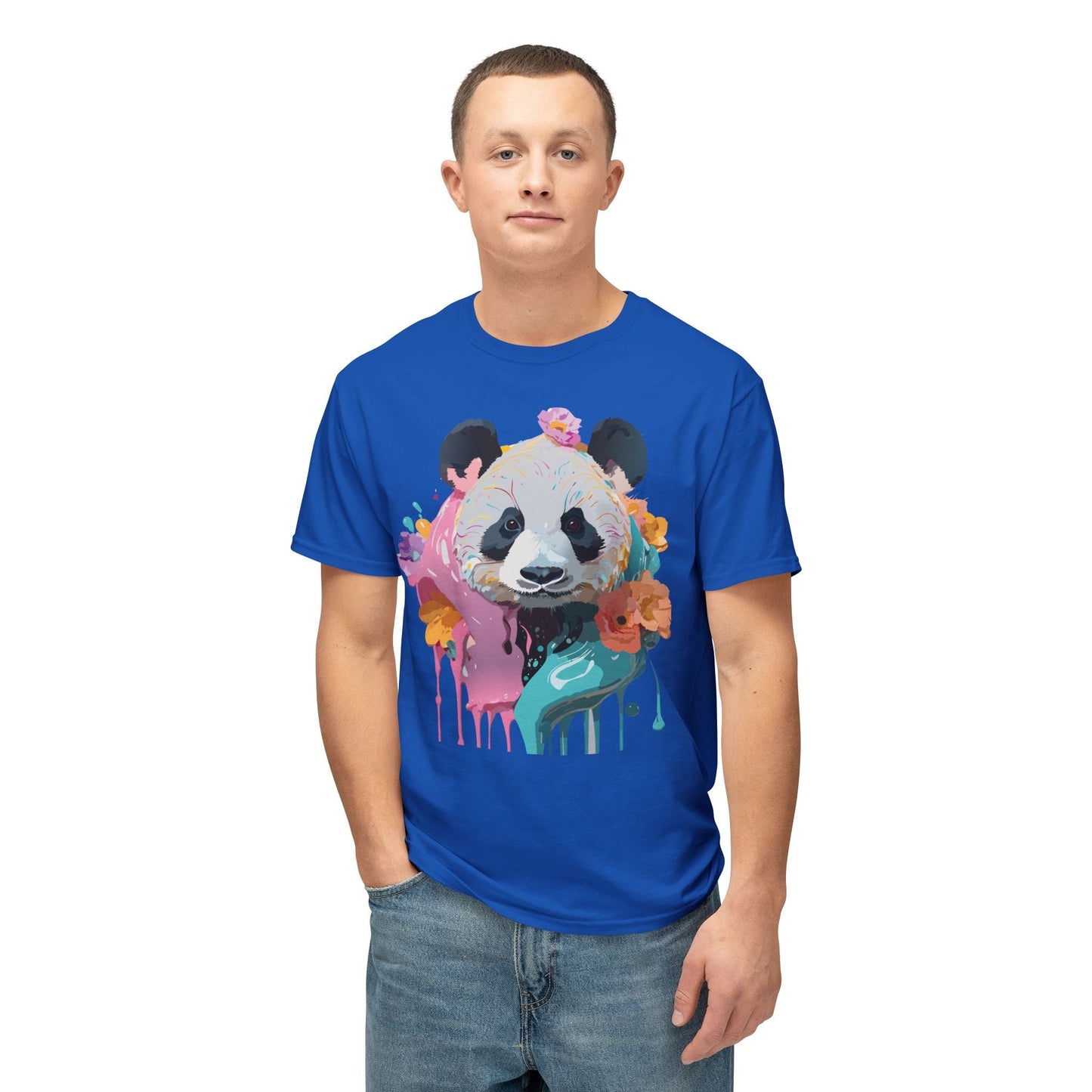 Panda T Shirt Unisex HD Cotton Tee With Panda Art Print Vintage Floral Design Printed In USA