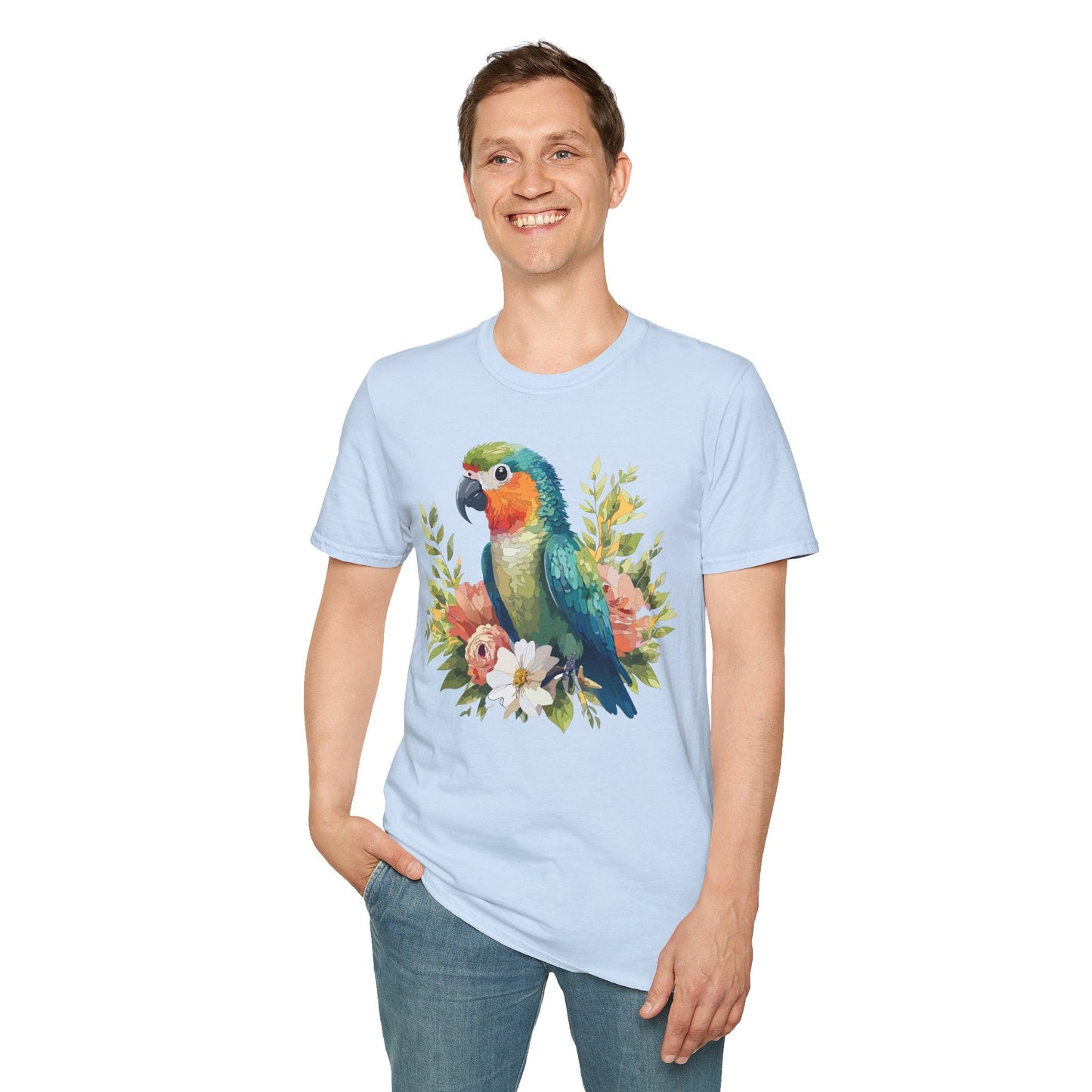 Floral Bird T Shirt Unisex Softstyle Gildan 64000 Cotton Tee for Everyday Comfort