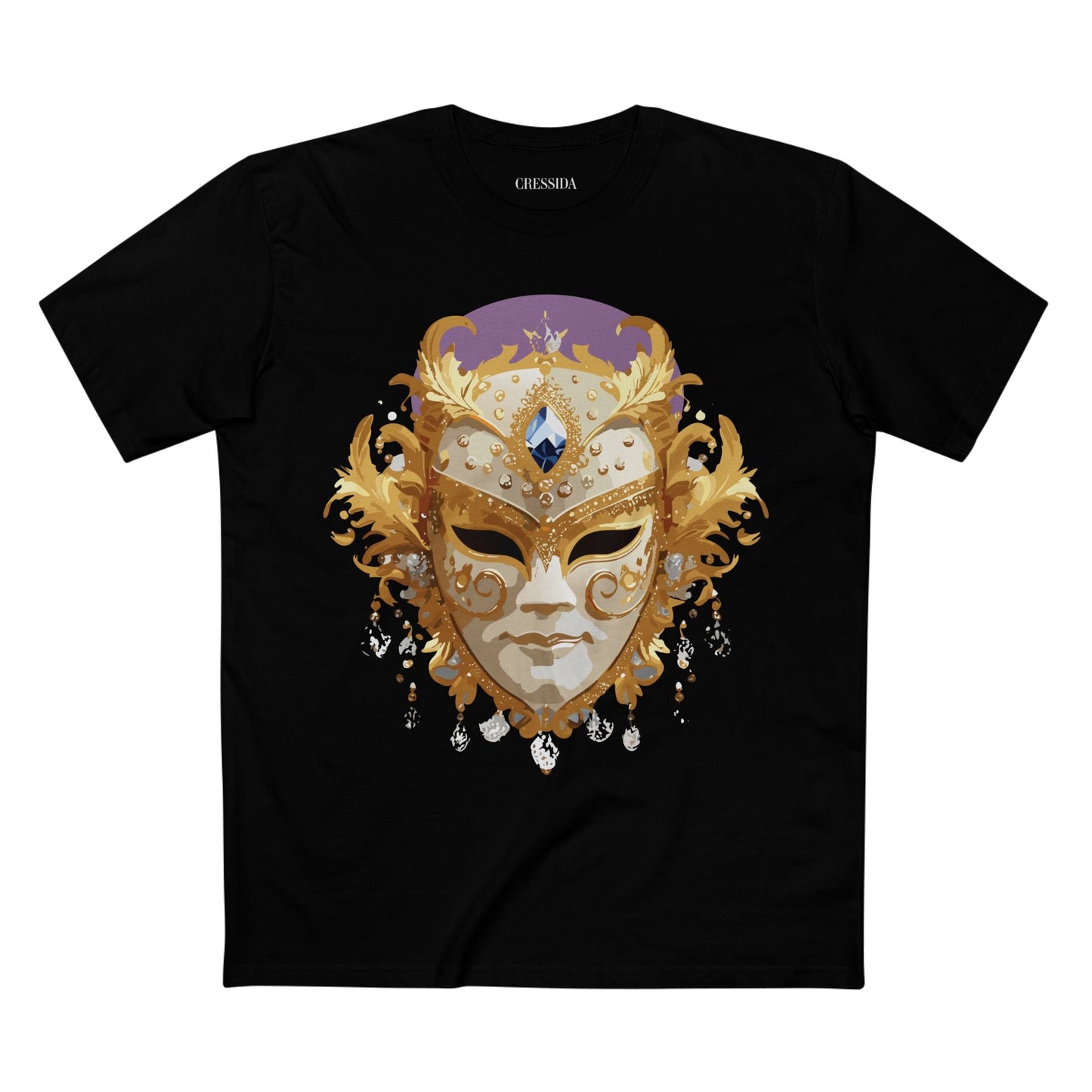 Carnival Mask Graphic T-Shirt Unisex 100 Cotton With Antique Gold Art Design Tee 18