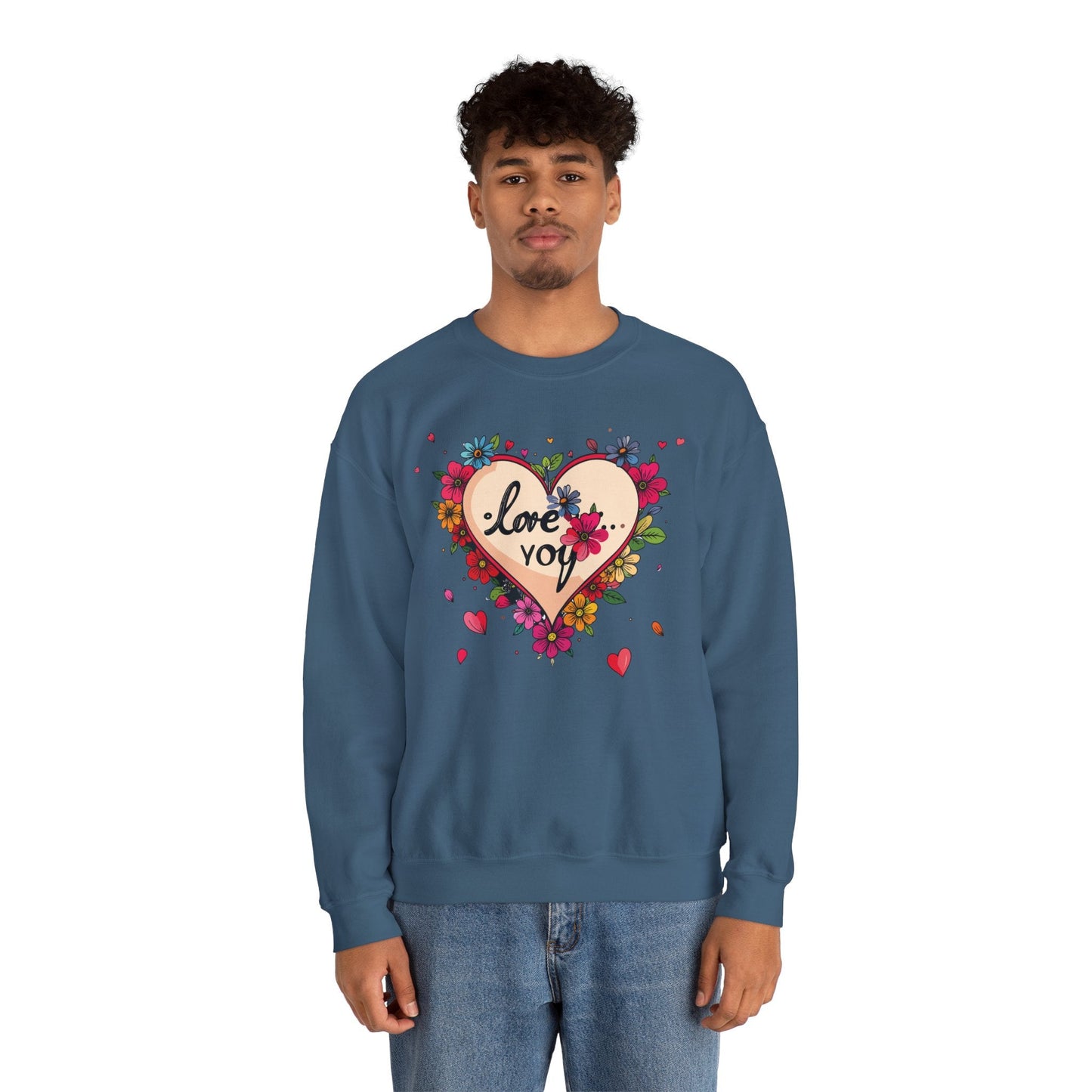 Floral Heart Love Sweatshirt Floral Heart Valentines Day Unisex Crewneck Fifty Fifty Cotton Polyester