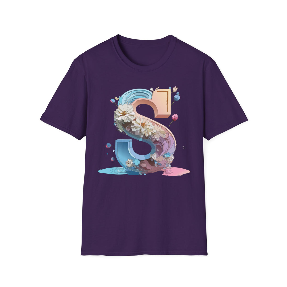 Floral Letter S T-Shirt | Pastel 3D Initial Monogram