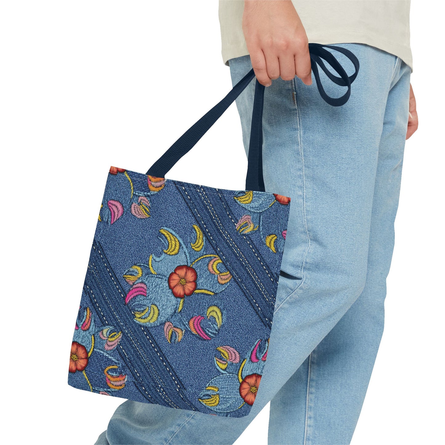 Denim Fabric Imitation Print Unisex Canvas Bag Poly Spun 3 Sizes Tote Bag 161