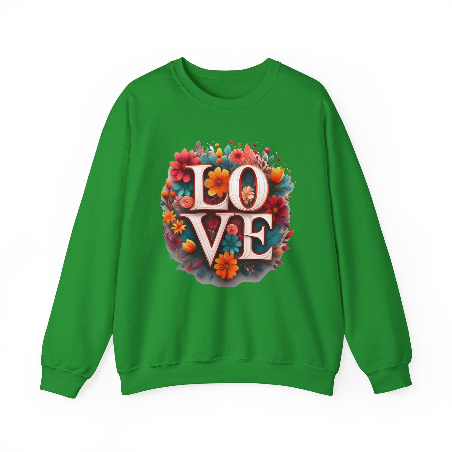 Floral Love Valentines Day Sweatshirt Unisex Heavy Blend Crewneck 50/50 Cotton Polyester Gildan 18000