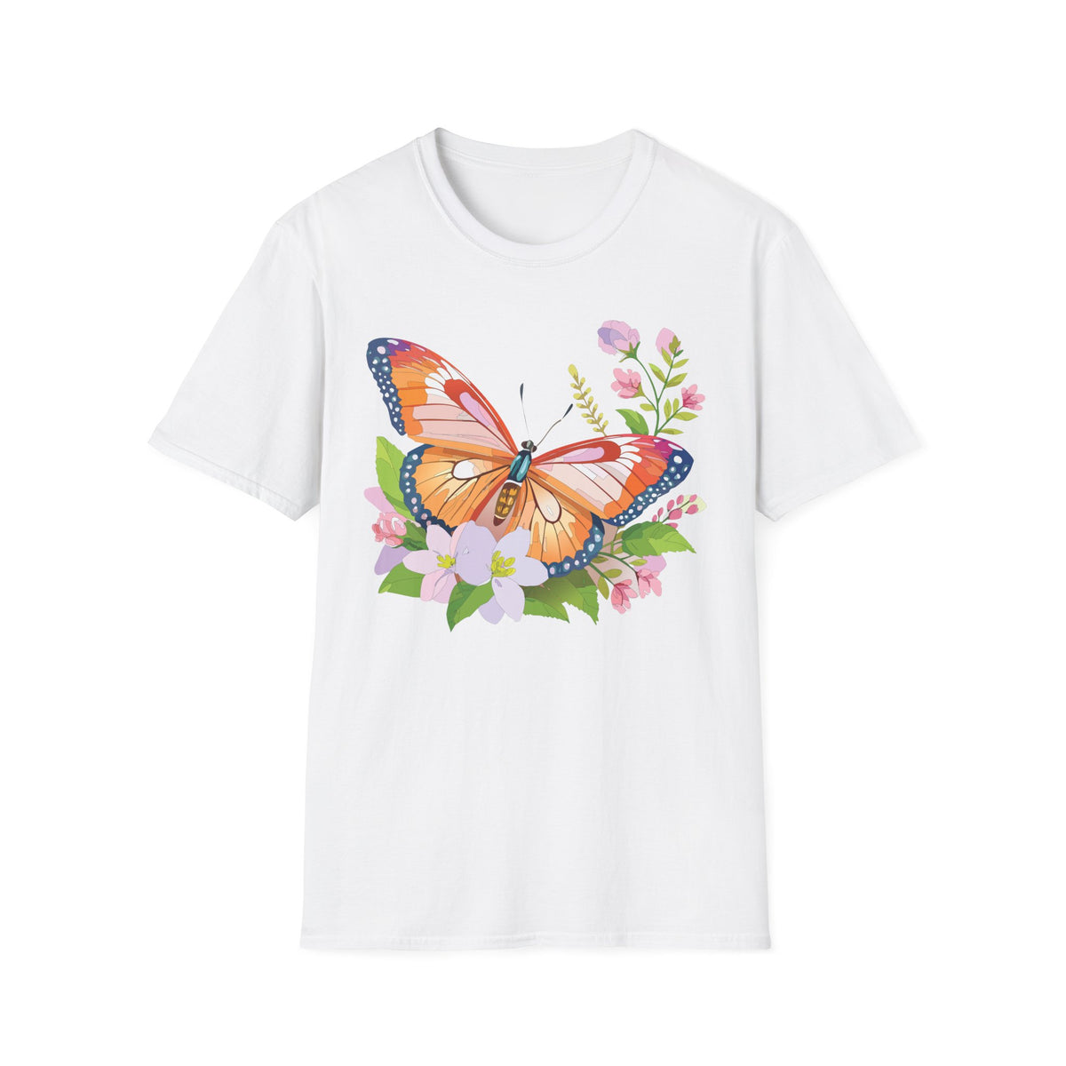 Orange Watercolor Butterfly T-Shirt | Floral Spring Nature Graphic Tee Unisex 100 Cotton Gildan T-Shirt