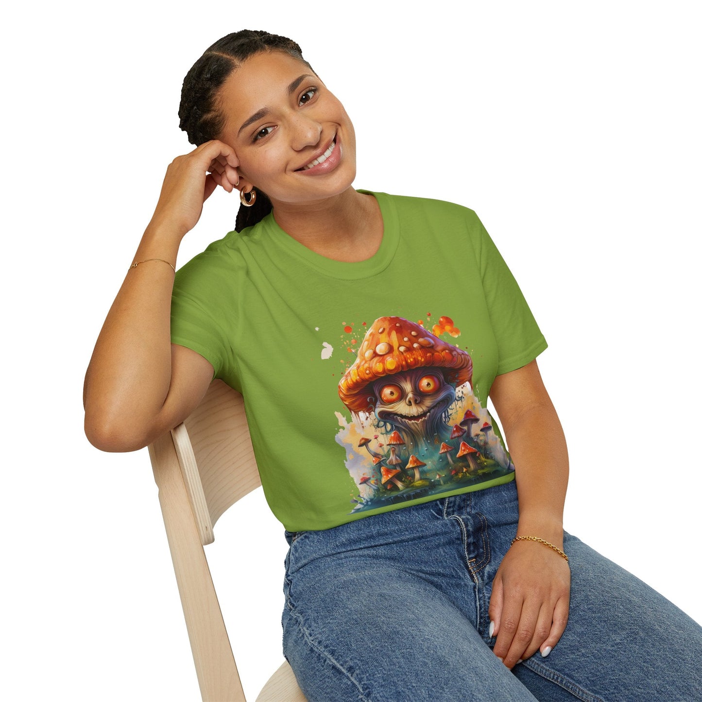 Funny Mashroom Tee Shirt Unisex Softstyle Cotton Art Design with Fungus Graphic Artwork Theme